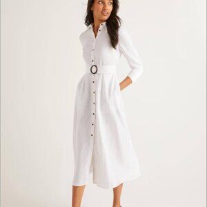 Boden Olivia White Linen Shirt Dress Midi Length Size 10 NEW